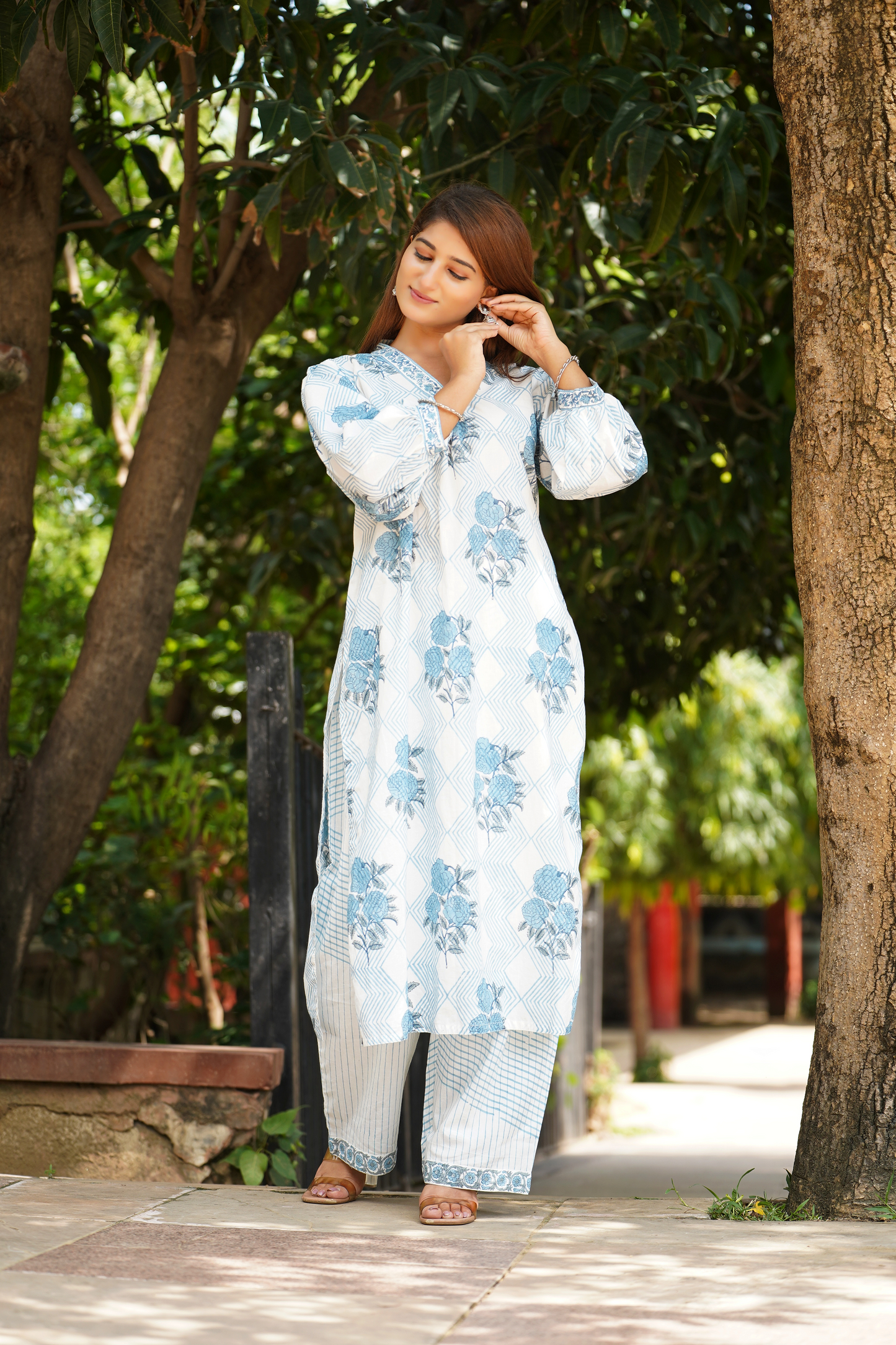 GULABO Blue Rose hand block print cotton kurta